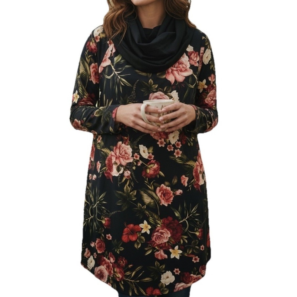 Roll Neck Lilly Dress Womens Plus Size 1X  Dark Academia Whimsigoth Black